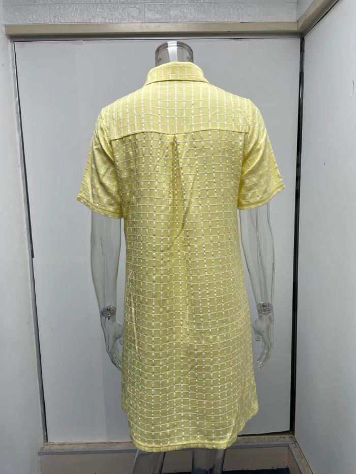 Plaid Short Sleeve Polo Shirt Dress