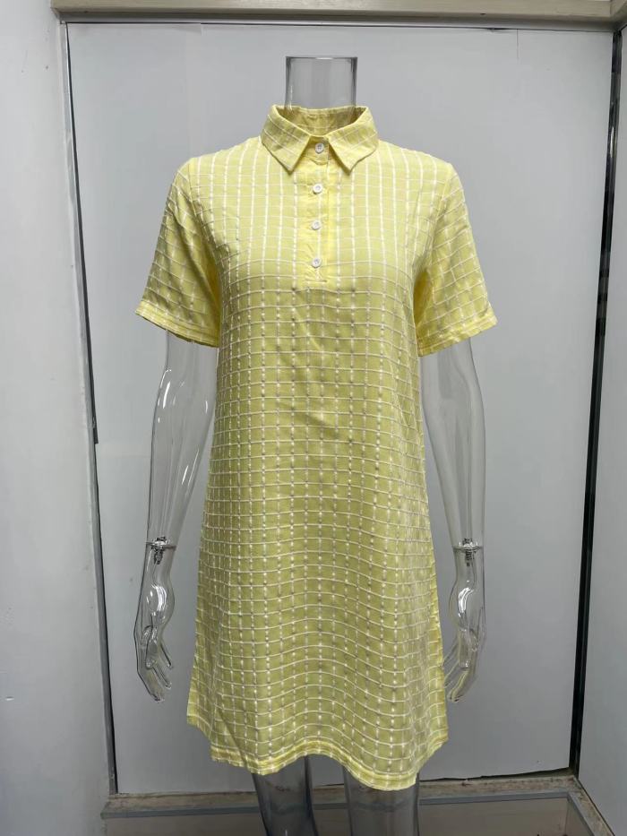 Plaid Short Sleeve Polo Shirt Dress