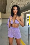 Women'S Clothing Fall Bikini Bra Cardigan Shirt Shorts Sexy Three-Piece Outfit