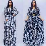 Printed Casual Loose Long Sleeved Dress