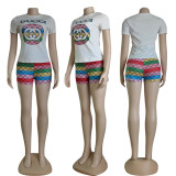 Casual Letter Print Short Sleeve Shorts Set