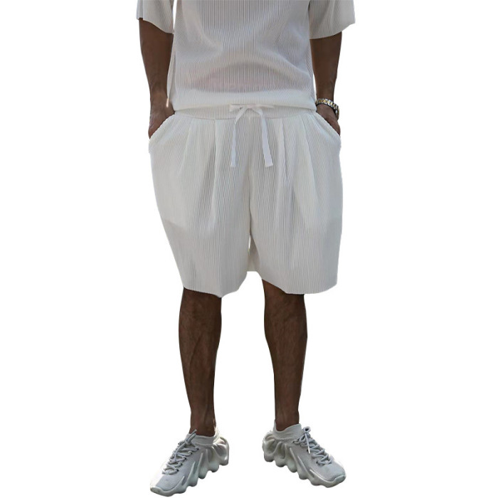 Men's Vertical Stripe Loose Short Sleeved Shorts Holiday Casual Sports Suit
