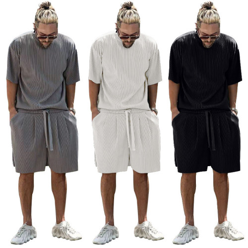 Men's Vertical Stripe Loose Short Sleeved Shorts Holiday Casual Sports Suit