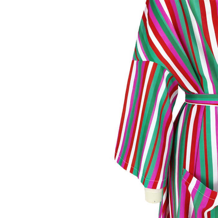 Colorful Striped Print Blouses Long Cardigan