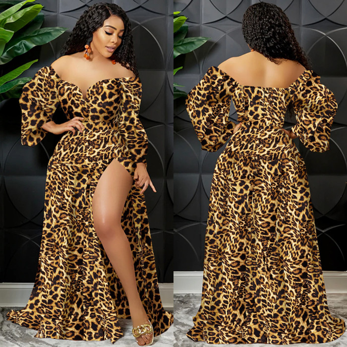 High Split Sexy Leopard Print Maxi Long Dress