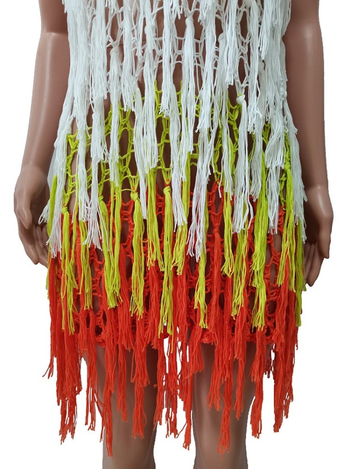 Tie Dye Crochet Tassel Sexy Dress