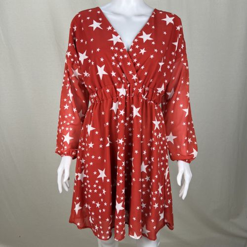 Star Print Chiffon Casual Skater Dress