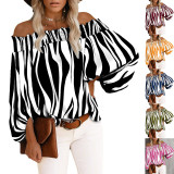 Chiffon Off Shoulder Striped Blouse Top