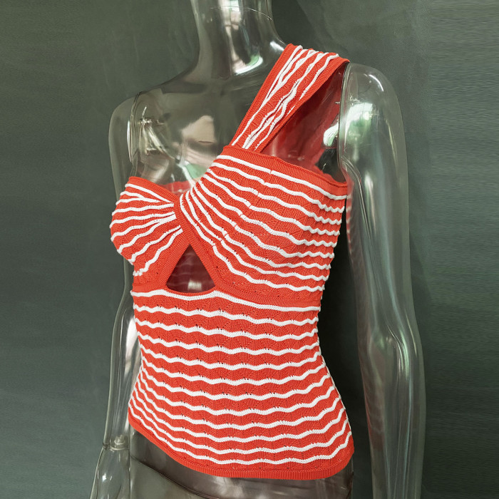 Women's Striped Single Diagonal Knit Wool Vest