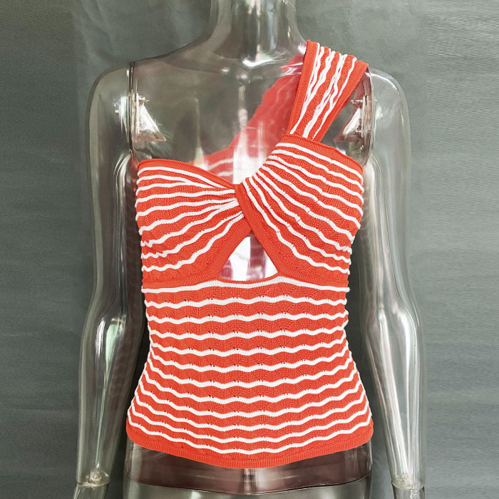 Women's Striped Single Diagonal Knit Wool Vest