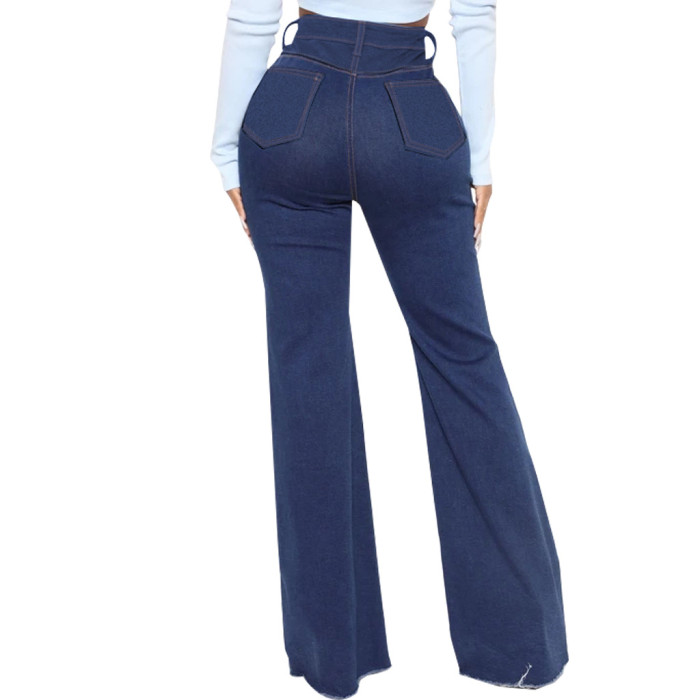 Stitched Elastic Slim Flare Jeans