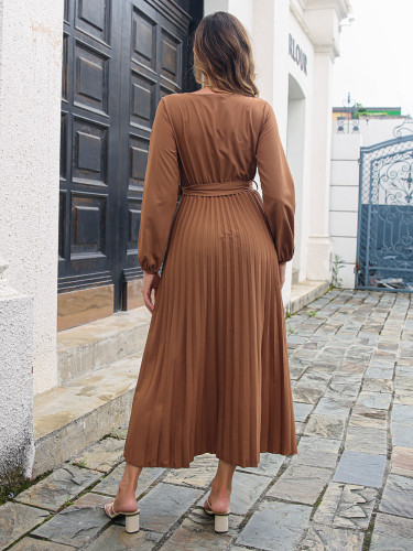 Cross V-neck Pleated Midi Dress