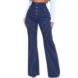 Stitched Elastic Slim Flare Jeans
