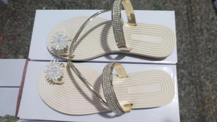 Gold Rhinestone Toe Ring Flat Sandals