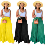 Women Summer Wide Leg Pants High Waist Elastic Waist Solid Pockets Full Length Loose Pants