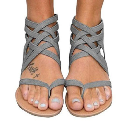 Woven Cross Strap Back Zipper Clip Toe Flat Sandals