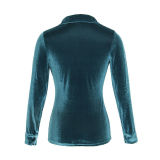 Velvet Solid Color Long Sleeve Single Breasted Shirt For Women
