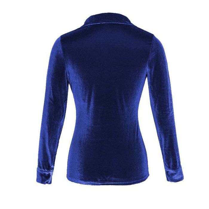 Velvet Solid Color Long Sleeve Single Breasted Shirt For Women