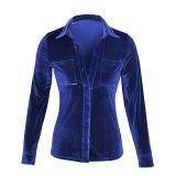 Velvet Solid Color Long Sleeve Single Breasted Shirt For Women