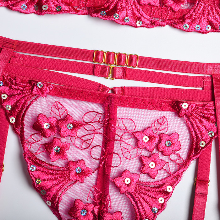 Women Intimates Embroidered Lace Erotic Underwear Sleepwear Set