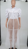 Mesh Patchwork Fashion Long Blouse Top