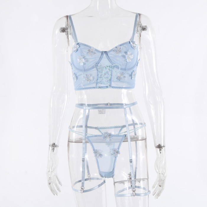 Three Dimensional Embroidery Mesh Girl Sexy Suit