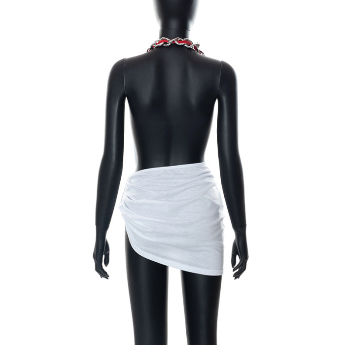 Sexy Chain Neck Skirt Print Dress