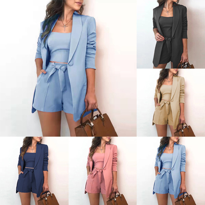 Summer Fashion Solid Color Lace up Three piece Suit