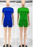 Women's Summer Solid T-Shirt Lace-Up Shorts Two-Piece Set