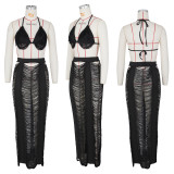 Women Cutout Fringe Beachwear Two-Piece Set