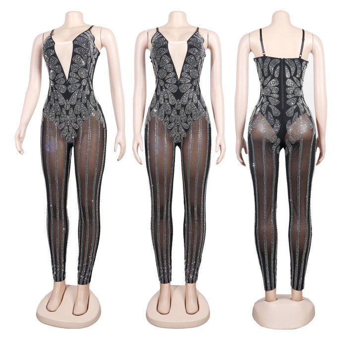 Summer Sexy Suspender Beaded Sleeveless Jumpsuit