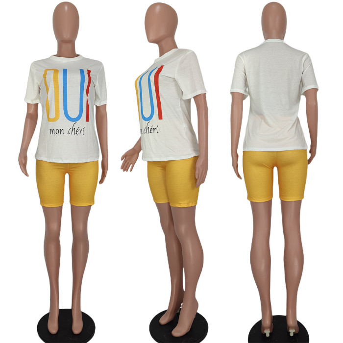 Women Fashion Casual Print T-Shirt + ShortsTwo-piece Set