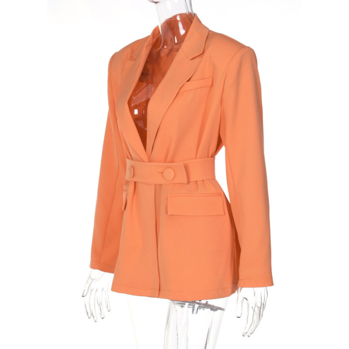 Autumn Women's Solid Color Lapel Waistband Slim Suit Coat