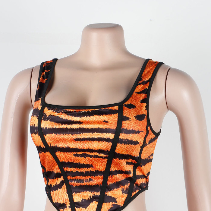 Slim Leopard Print Strap Top Long Skirt Two-Piece Nightclub Suit
