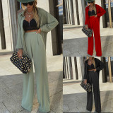 Women Shirt Casual Wide Leg Pants Two-piece Set