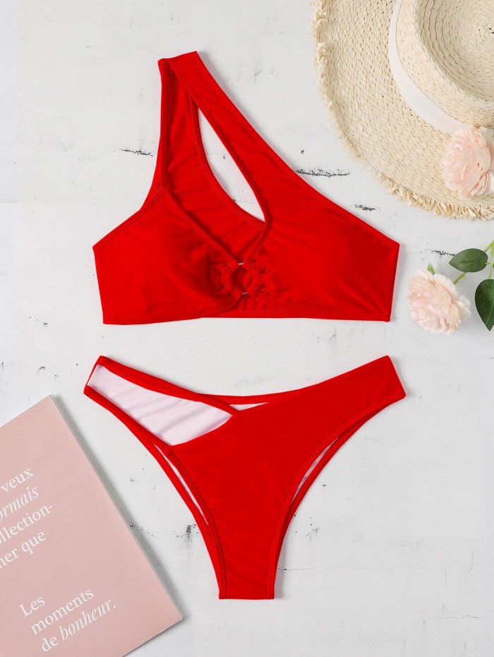 Hollow Out Solid Two Piece Swimwear