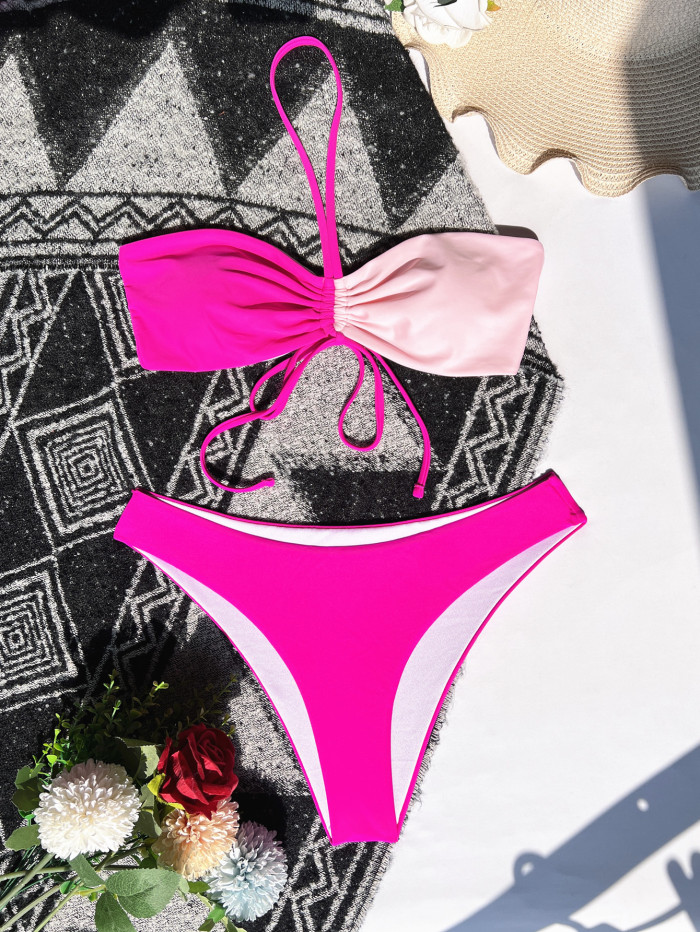 Three-piece Swimsuit Colorblock Bikini Women's Swimsuit Ruffled Bikini Swimwear