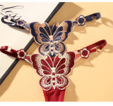 Women Butterfly Embroidery Mesh Thongs Adjustable G-string