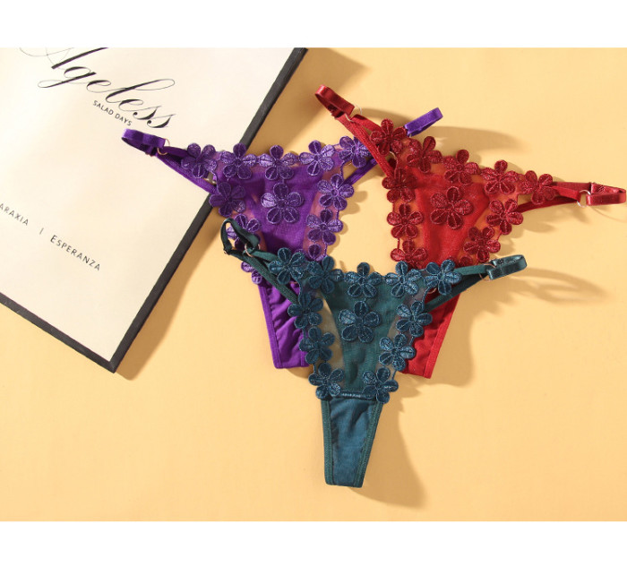 Embroidered Floral Panties Underwear Sexy Lace Mesh Yarn Perspective Thongs