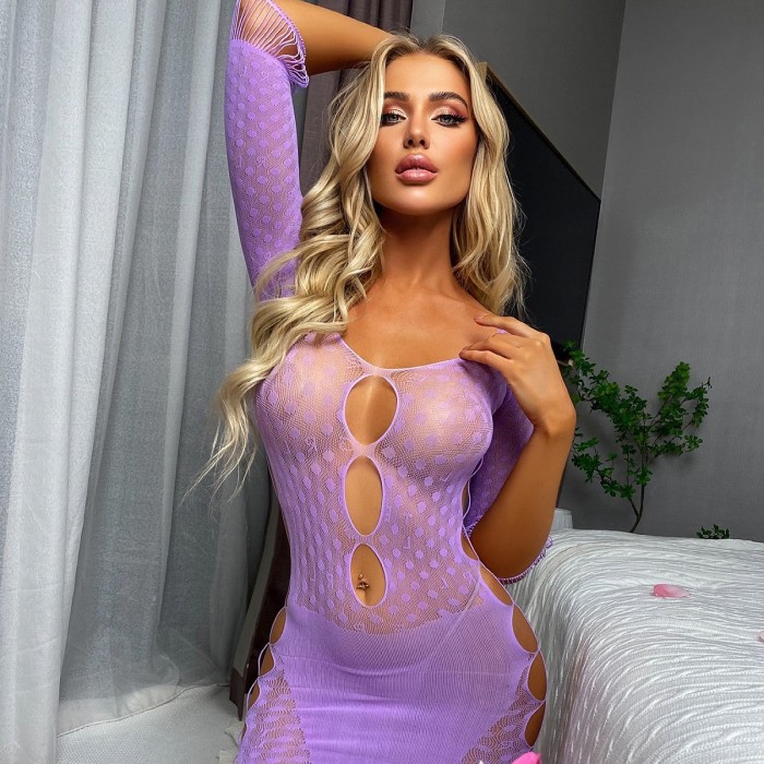 Summer Off Shoulder Leaky Shoulder Hollow Out See-Through Slim Fit Sexy One Piece Bodycon Erotic Lingerie