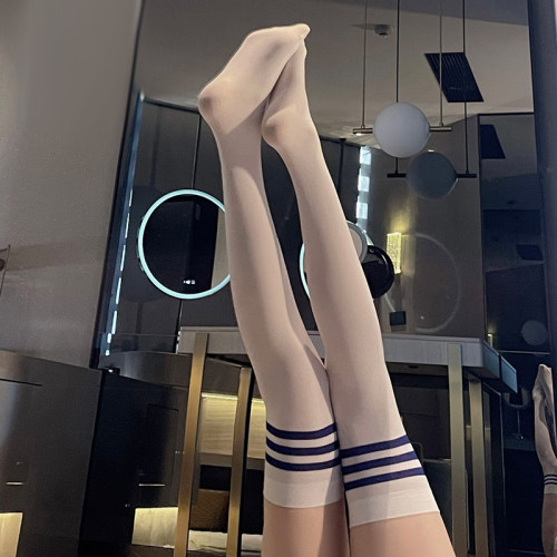 Blue Stripe Student Long Tube Silk Socks