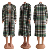 Plaid Print Cardigan Long Coat