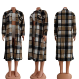 Plaid Print Cardigan Long Coat
