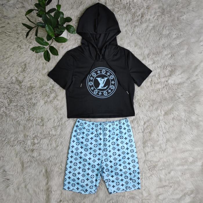 Leisure Casual Hooded Print Two-piece Set