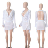 Party Sexy See Through White Crop Top and Mini Skirt Set