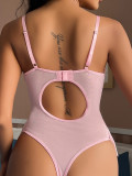 Mesh one-piece Lace open Back perspective Sexy Lingerie with Stockings
