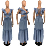 Ruffle Casual Boho Maxi Long Dress