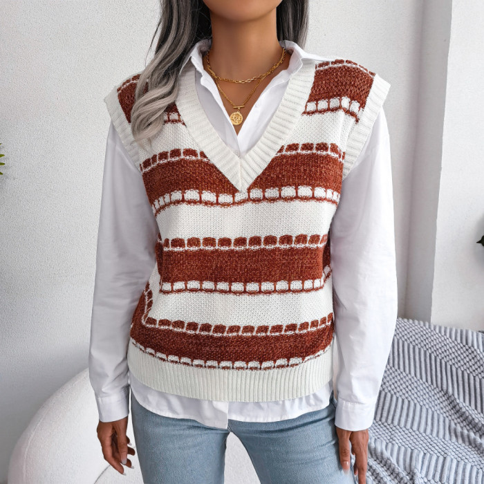 Knit Vest Sweater Women Cute Autumn Winter Pullovers Tops Loose Sweaters Vests