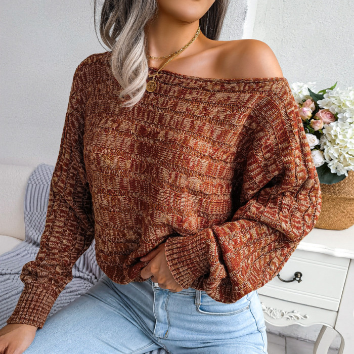 Fashion Colorful Twist Long Sleeve Off Shoulder Knit Loose Sweater For Female
