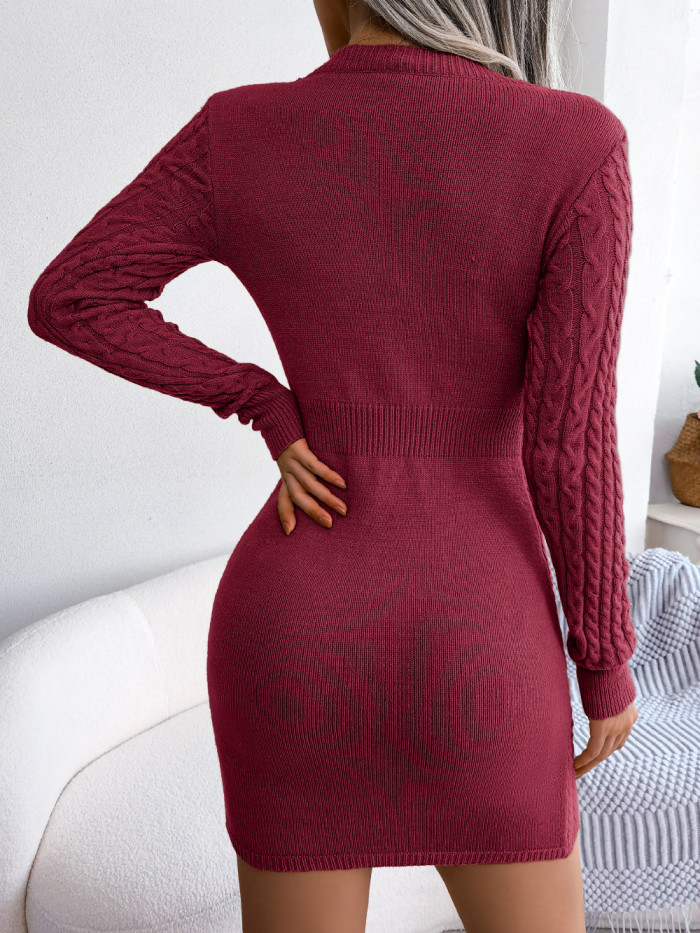 Women's Sexy Cut Out Bodycon Mini Dress Knit Sweater Long Sleeve Slim Fit Knitte Crew Neck Jumper